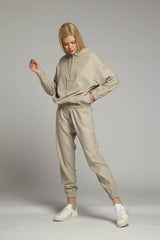 Linen track-style pants in sand
