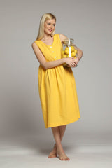 Linen loose sleeveless midi dress in yellow