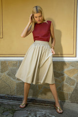 Linen pleated midi skirt